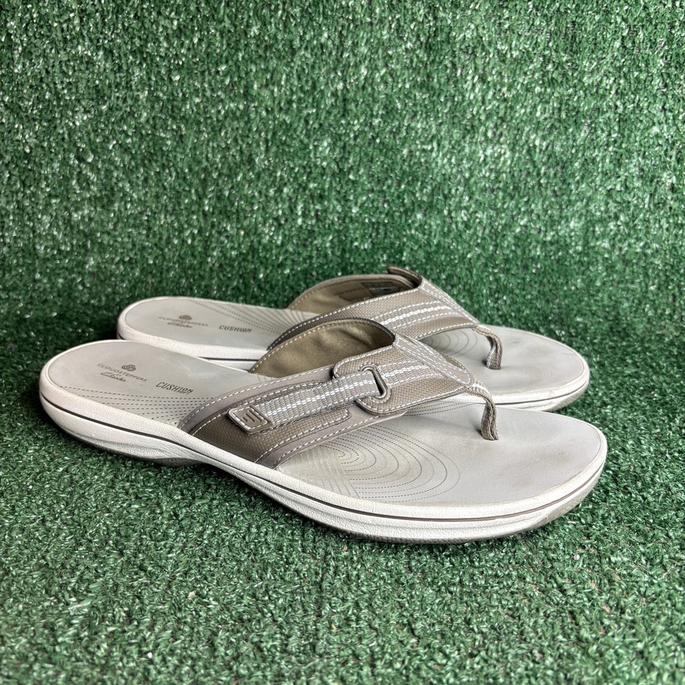 Clarks Cloudsteppers Brinkley Cushion Soft Beach Thong‎ Sandals Taupe Womens 10
